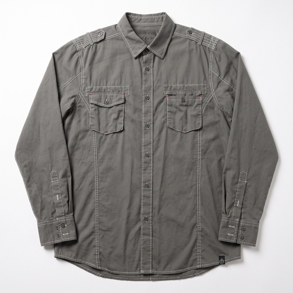 Surplus XL Olive Gray Button Up Long Sleeve Shirt Utility Casual Vintage